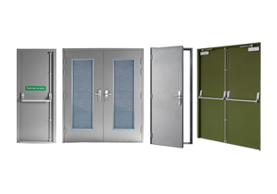 Blue louvred steel door